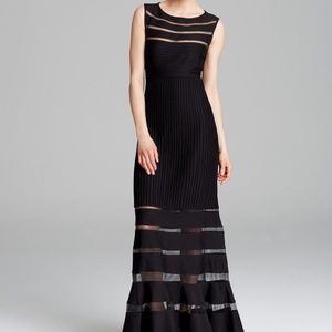 Tadashi Shoji Black Pintuck Jersey Sleeveless Gown XS
